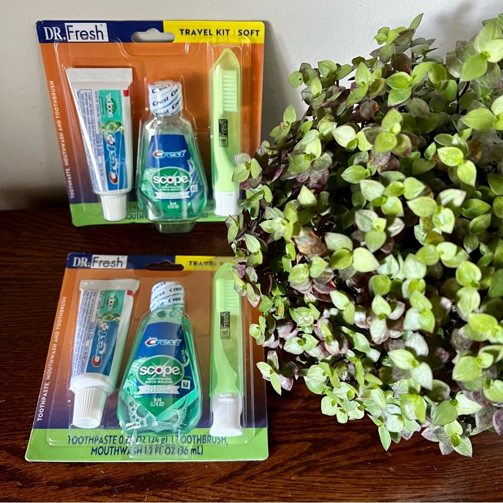 DR. FRESH CREST 3 PIECE DENTAL TRAVEL KIT 2 PACKAGES